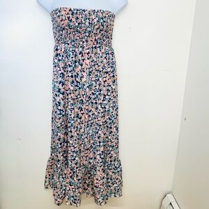 Aifer Midi Strapless Dress Large Smocked Floral Ruffle Cottagecore Boho Vacation